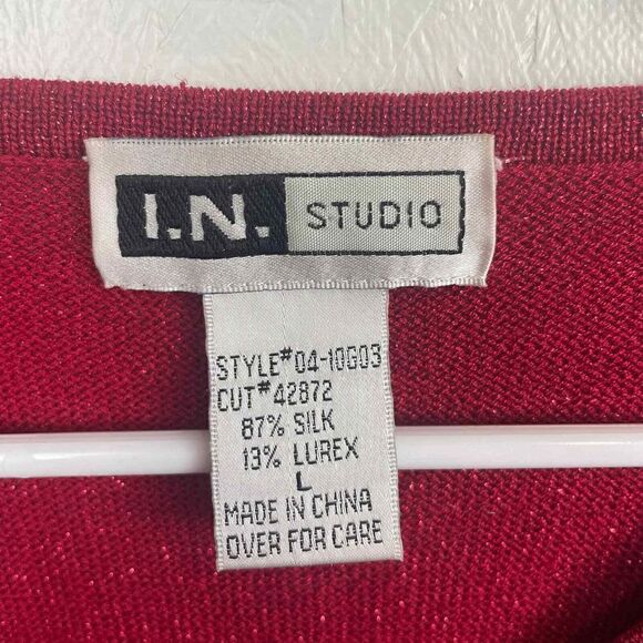 Vintage I.N Studio Red Christmas Sparkly Blouse Silk Lurex Blend Size M/L - Picture 2 of 6